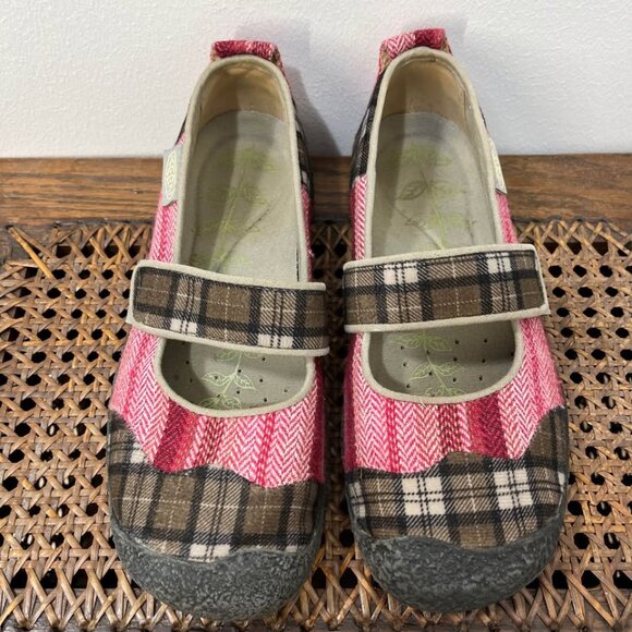 Size 7.5 Keen Mary Jane Patchwork Harvest, Pink + Brown Plaid - Picture 1 of 10